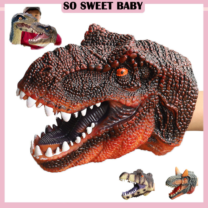 Dinosaur Hand Puppet Soft Rubber Simulation Tyrannosaurus Triceratops Head Glove Hand Doll Kids Toy