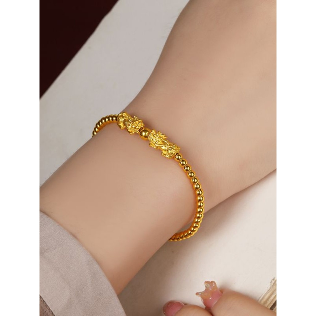 Lucky Fortune Exquisite Golden Pixiu Bracelet Beaded Design Bracelet Simple but Not Lost Beauty High-End Bracelet 24.11.20