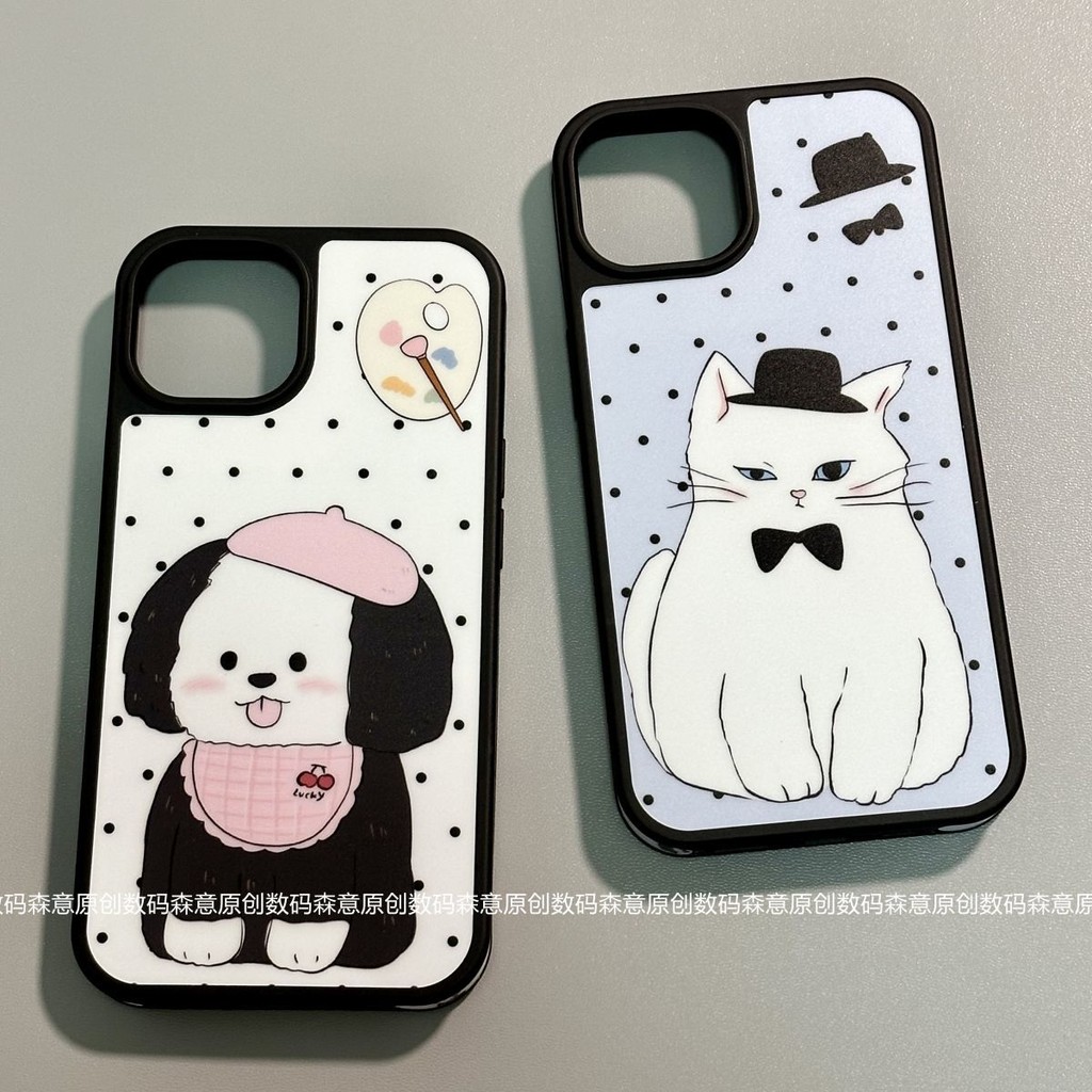 Variety Options Cartoon Polka Dot Graffiti Kitten Puppy Suitable for iPhone Apple 4 phone case Side Pattern Couple phone case case phone casing phone ins phone case phone casing phonecase phone case Couple phone case