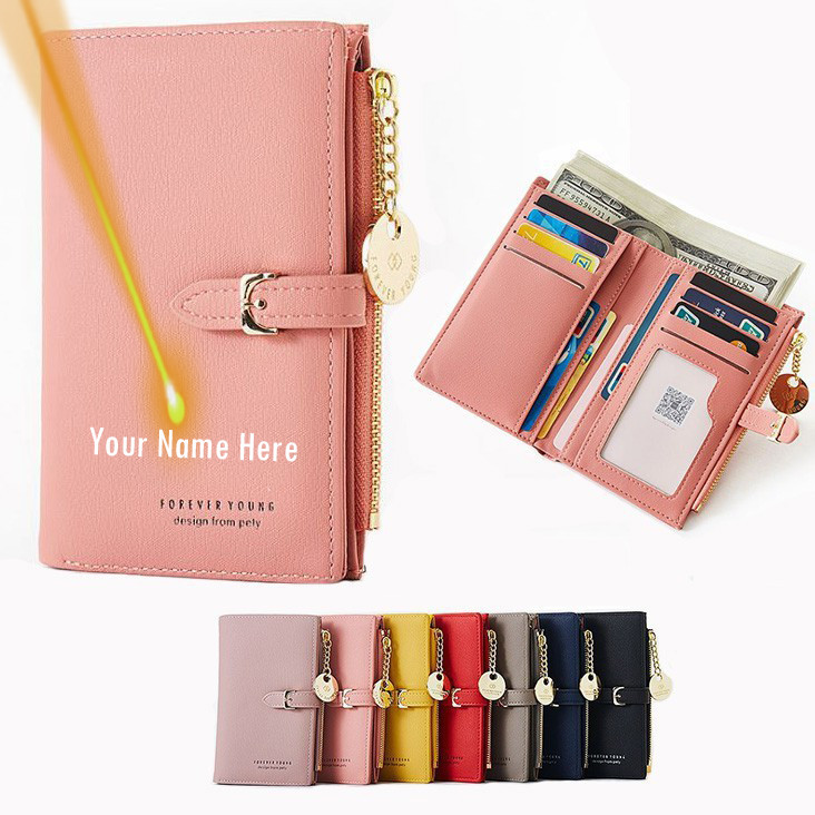 Customize Name Leather Ladies Card Bag Clutch Female Purse Money Clip Wallet Women Personalized Gift for Her Wife Birthday Anniversary Day