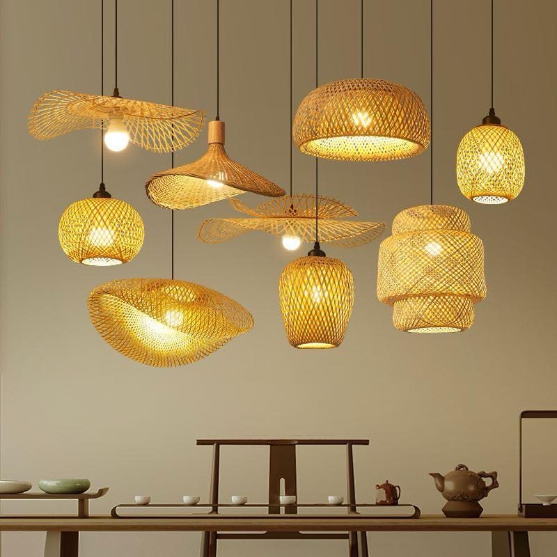 Rottan Pendant LampLampu Gantung Rottan Lampu Kayu Wood Pendant Lamp Rattan Lampu Bamboo IKEA Muji Ceiling Light