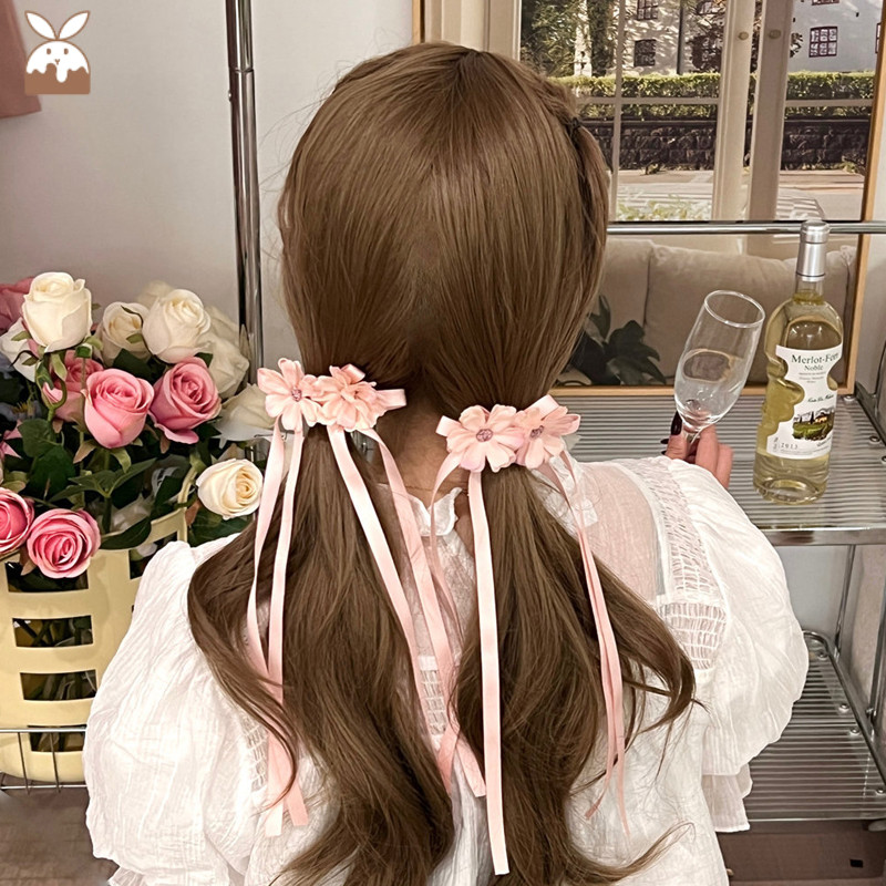 【CH】Atmosphere Sense Daisy Ribbon Duckbill Clip Ponytail Hair Clip Sweet Girl Flower Hair Clip