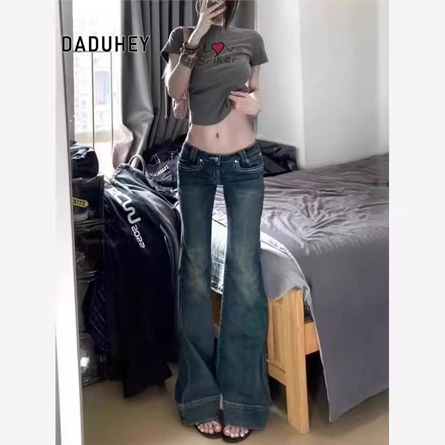 DaDuHey New Hot Girl American Retro Slim Fit Slimming Slightly Flared Low Waist Women's Jeans