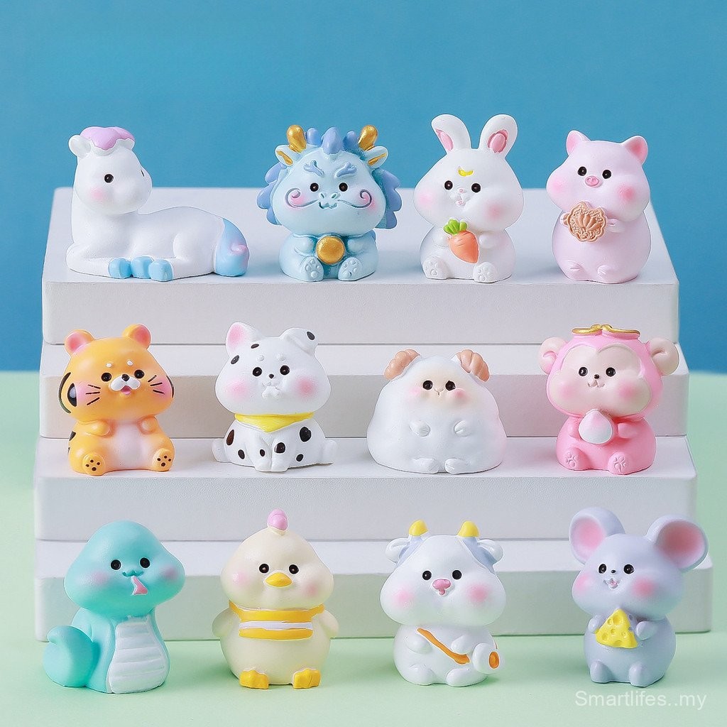 Micro Landscape Bonsai Zodiac Colorful Resin Ornaments Rat Ox Tiger Rabbit Dragon Snake Horse Sheep Monkey Chicken Dog Pig Crafts Mystery Box New Year Gift