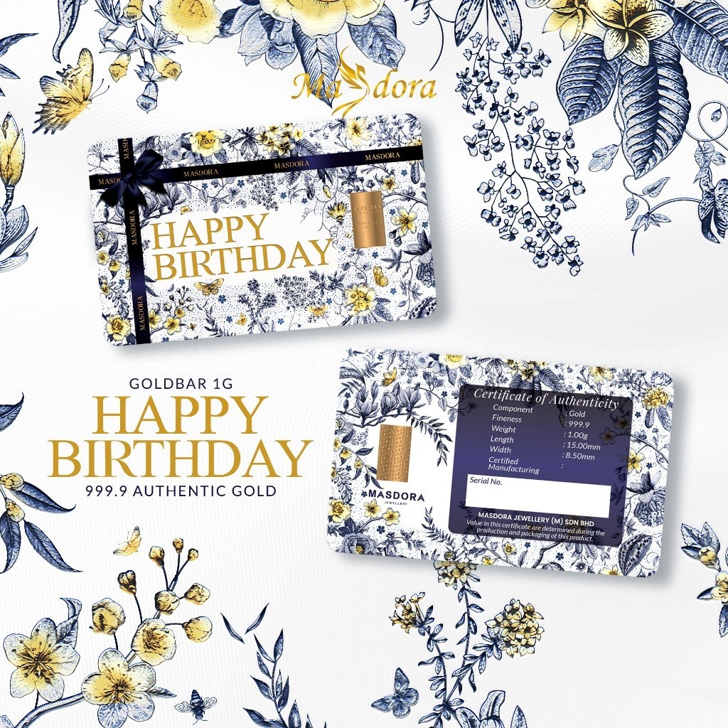 MASDORA 999.9 Gold Bar 1.00GM Gift Series ~ Happy Birthday 1 (EMAS 999.9/24K)