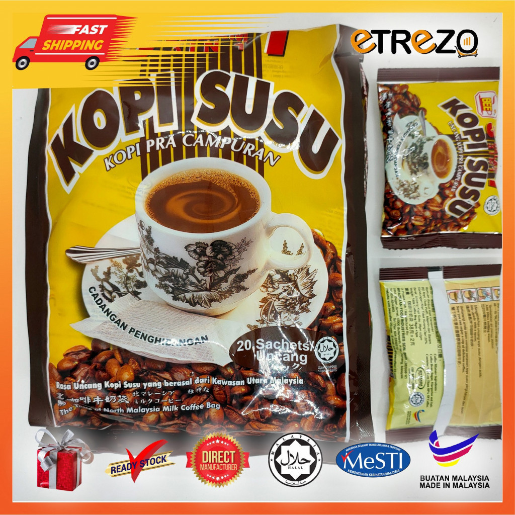 BEE PENANG 3 IN 1 KOPI SUSU (1 Bag - 38g x 18's ) Ready Stock