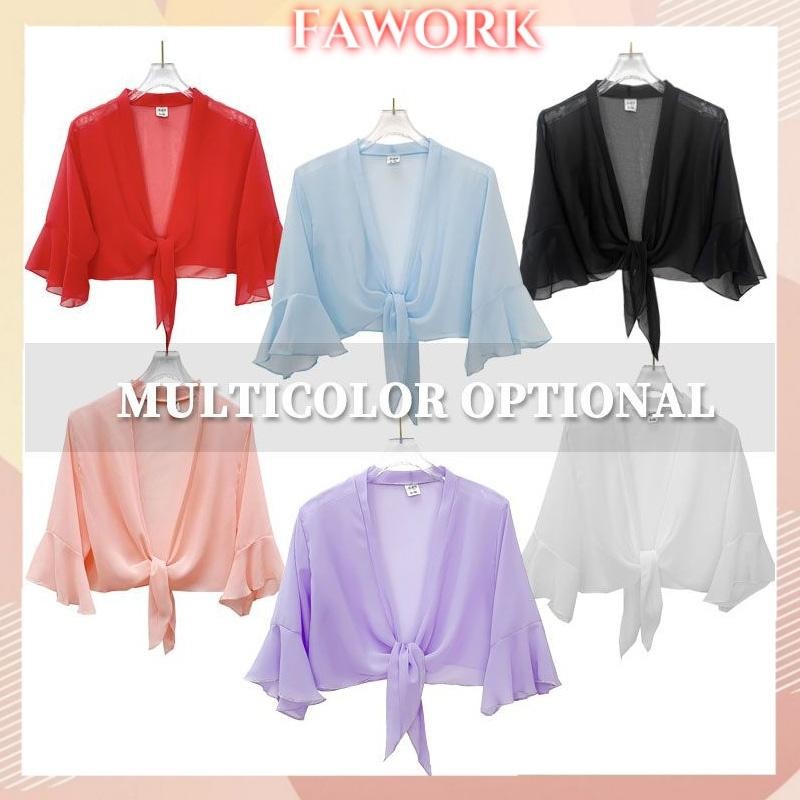 Chiffon Solid Color Cardigan, Summer Shawl Loose Elegant Blouse, Women'S Thin Sunscreen Tops