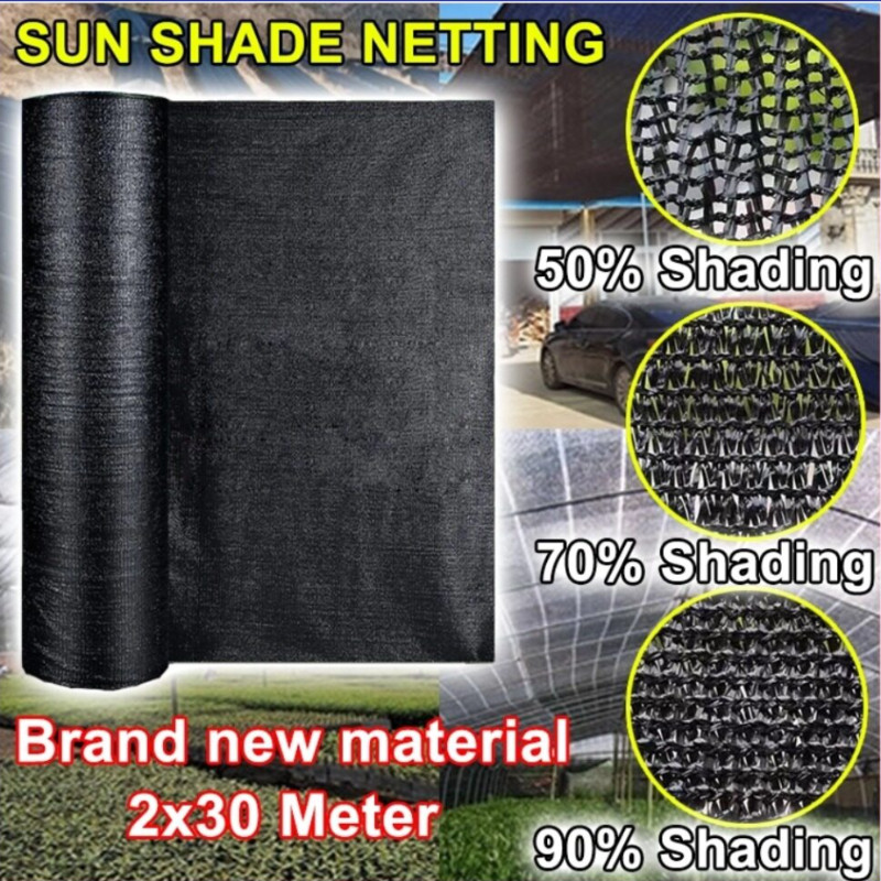 1M/2M X 30M Sun Shade Net Anti-UV Greenhouse Garden Mesh Sunblock Cloth Orchid Net Jaring Hitam 遮陽網