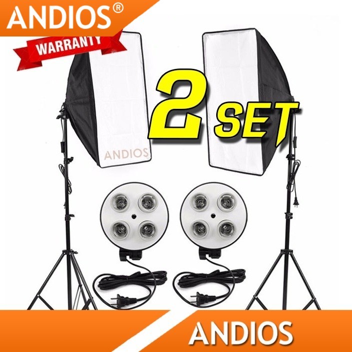 Lighting Studio Kit 4 Socket Shooting Photo Lampu Fotografi Filming Light Equipment Stand Tripod Kaki Kamera Andios