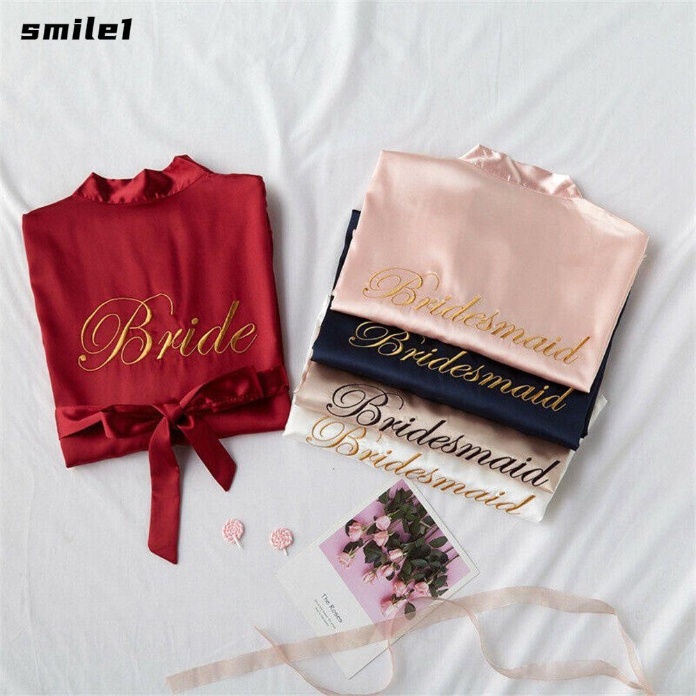 SMILE Bride Bridesmaid Bathrobe Kimono Robe Sleepwear Dressing Gown