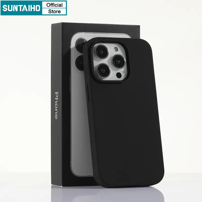 Suntaiho Luxury Black Men Girl Liquid Silicone Soft Phone Case Premium Simple Style Shockproof Casing for IPhone 11 12 13 14 15 16 Pro Max IP 7 8 Plus Iphon X XS XR Xs Max