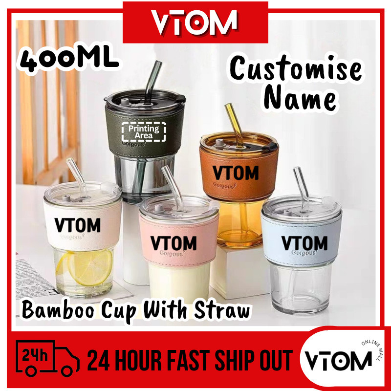 VTOM Personalized Mug Custom Name Glass Cup 400ml Engraved Gift Customized Gift Customized Mug Cawan Kaca Doorgift 刻名字礼物