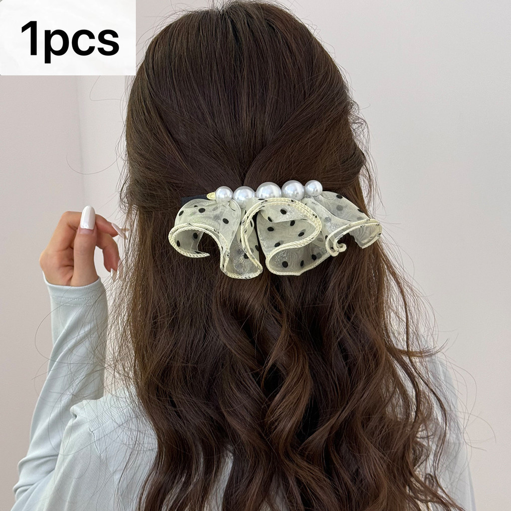 Elegant Temperament High-End Polka Dot Lace Spring Clip 2025 Ponytail Buckle Half-Tie Hair Clip