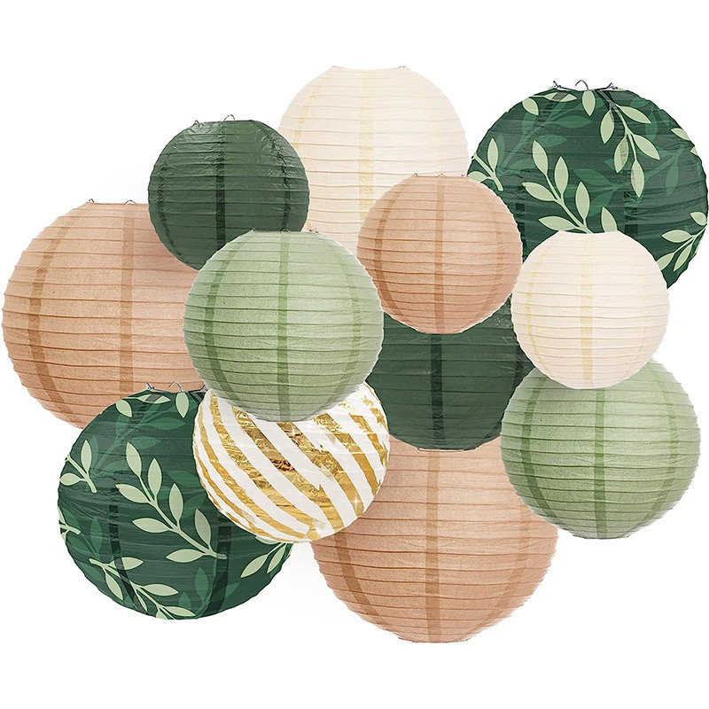 Round Hanging Paper Lanterns Decorative for Rustic Party Bridal Shower Wedding Sage Green Birthday Party Supplies