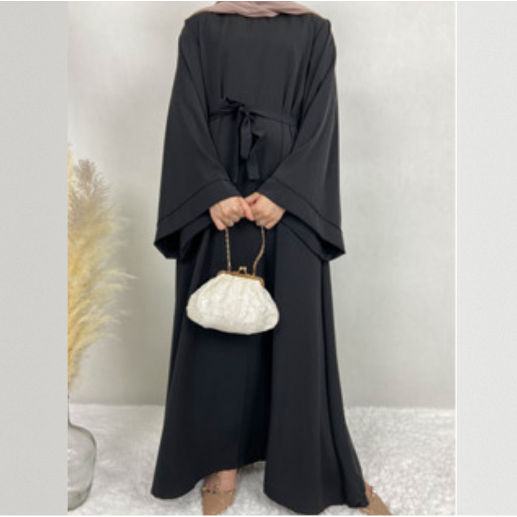 Baru Raya 2025 Viral Ironless Abaya Kaftan Jubah Muslim Dress Outfit Women Plain O Neck Long Sleeve