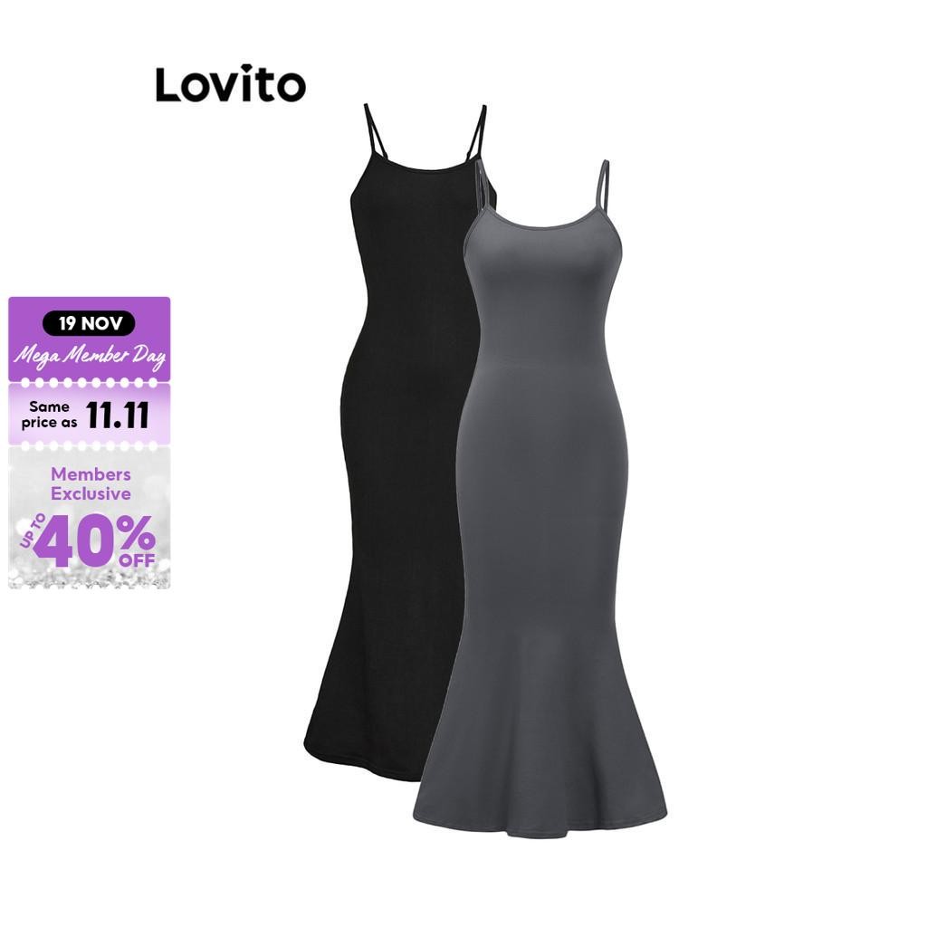 Lovito Casual Plain Fishtail Adjustable Buckle Slim Fit Women Dress L36AD011 (Multi-color)