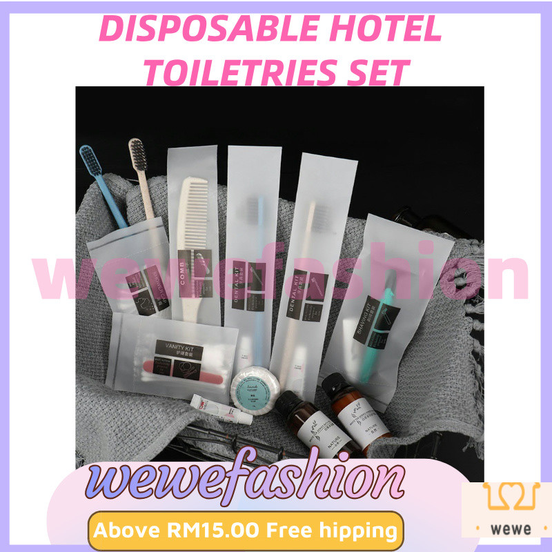 (READYSTOCK) Disposable Hotel Toiletries Set Toothbrush  Comb Shower Cap Care Package Shampoo Shower Gel Soap 酒店一次性用品