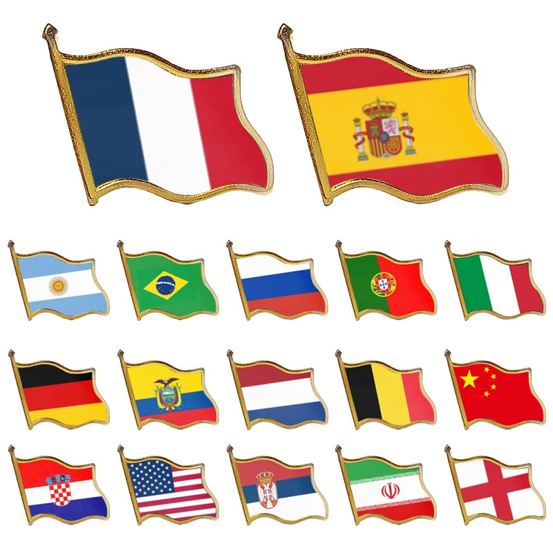 National Flag Emblem National Metal Flag Flip Neck Emblem Russia Ukraine Spain France Emblem Clothing Bag Hat Necklace Jewelry Accessories，Commemorative pin