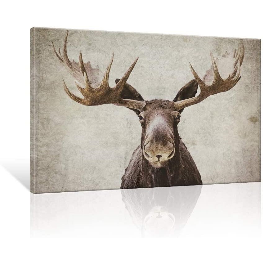 SEVEN WALL ARTS Moose Pictures Elmer The Moose Modern Wildlife Elk Deer with Big Horn Wall Pictures Vintage Giclee Print on Canvas Stretched Artwork f