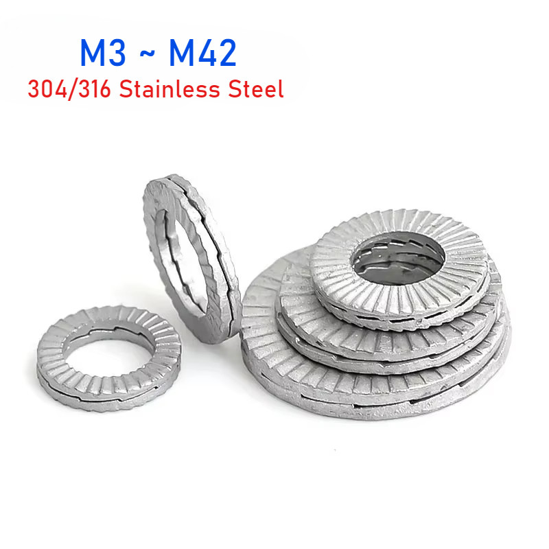 M3 M4 M5 M6 M8~M42 Double Stack Self-Locking Lockwashers 304/316 Stainless Steel Occlusal With Teeth Non-Slip Locking Wedge Washers