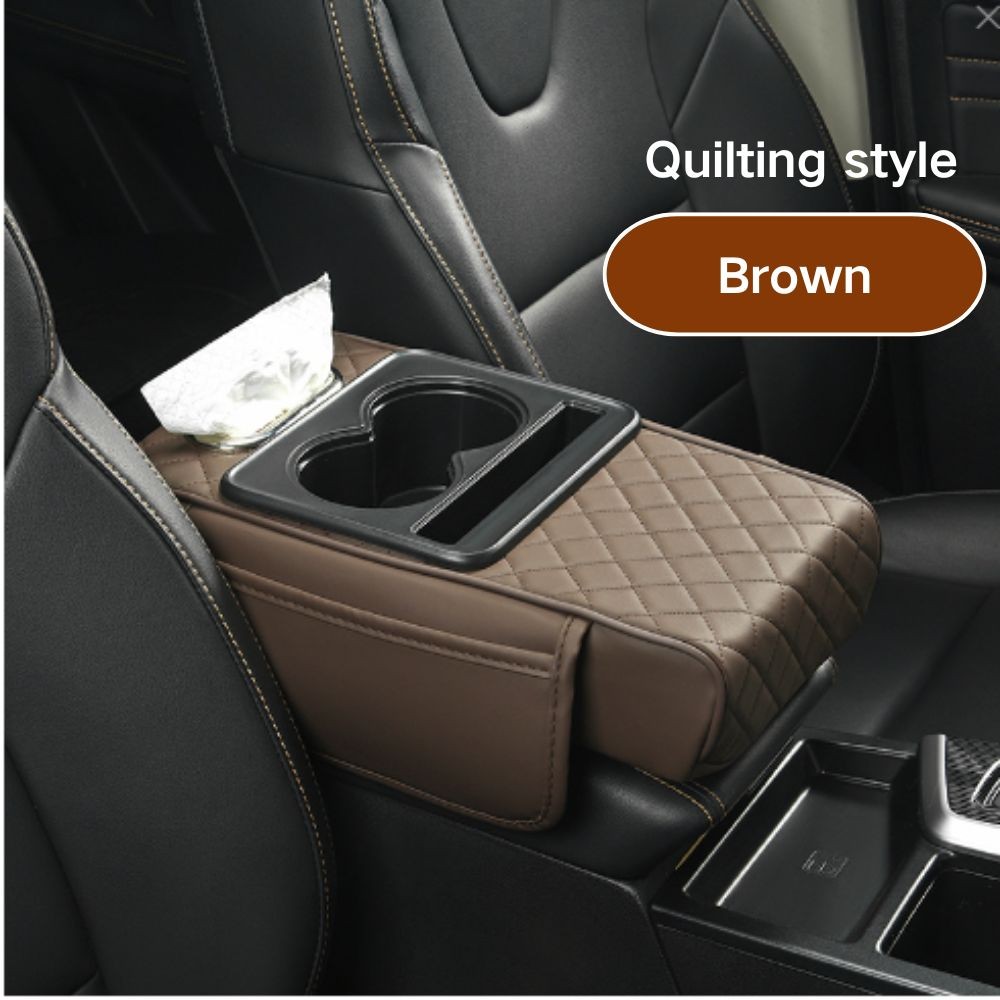 3-in-1 Car Center Console Box Premium Leather Armrest Pad with Cup Holder Secret Storage Fits All Cars