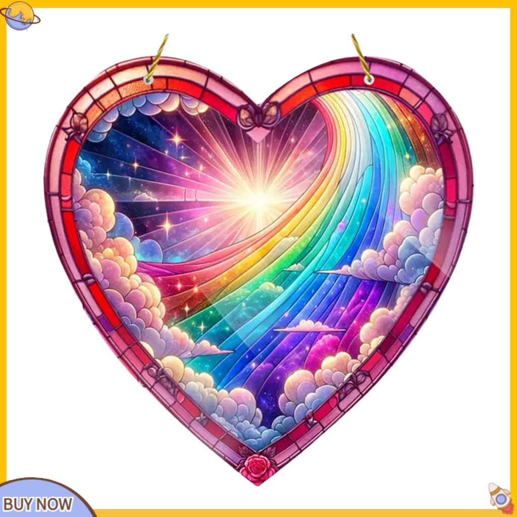 {uStuttg} Positive Energy Decoration Nature-inspired Home Decor Handmade Heart-shaped Sun Catcher for Home Decor Beautiful Stained Glass Window Ornament for Balcony and Garden