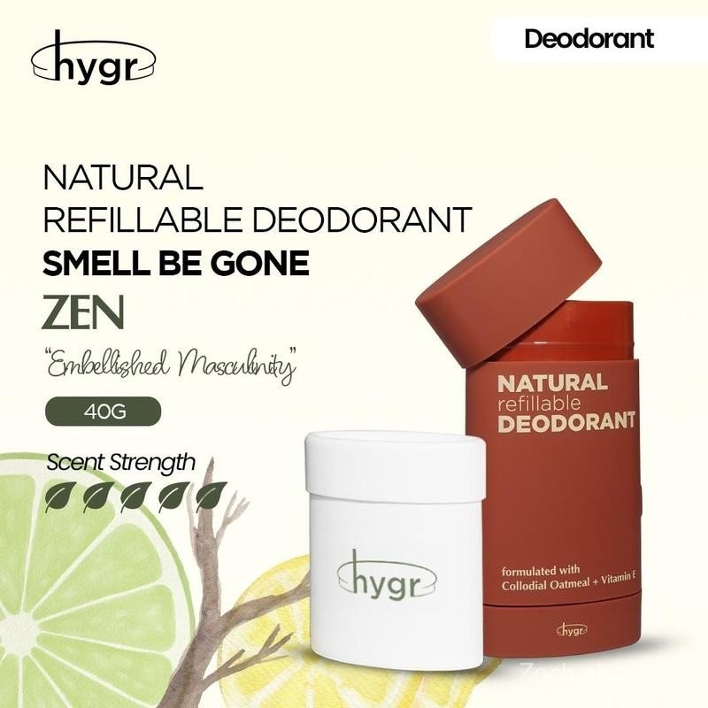 [Zen] Hygr Natural Refillable Deodorant Stick For Smelly Armpit Body Odor 100% Natural Smell Be Gone Deodoran Stick Semula Jadi Ketiak BerBau Busuk 40g