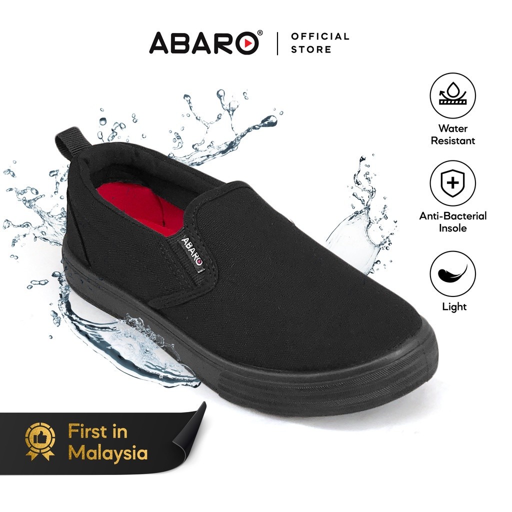 ABARO Water Resistant W2628D W2628B W2628A Anti-Bacterial Canvas Shoes/Black Shoes/Kasut Kalis Air/Kasut Sekolah