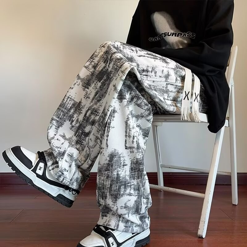 【M-5XL Pants】2025 New Seluar Lelaki Straight American high street tie dye Pants Men Spring and Autumn Style Sports Pants Oversize Size Long Pants Jogging Pant