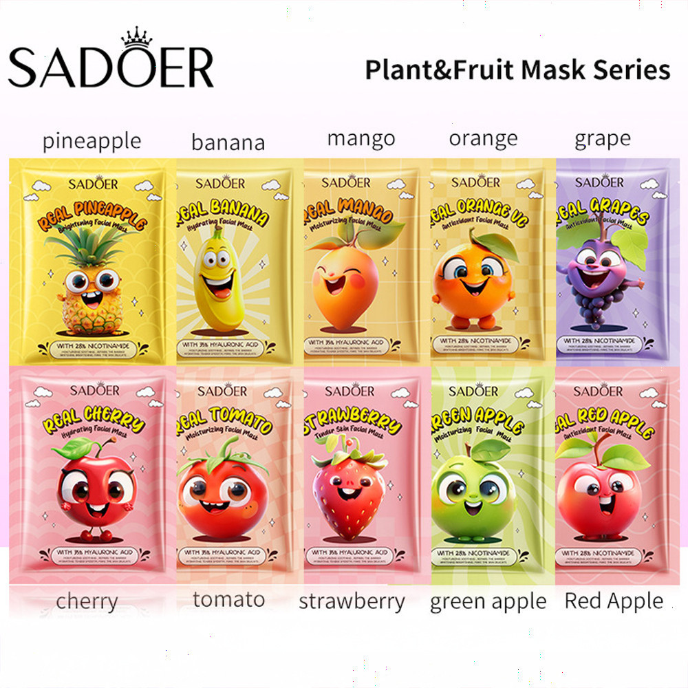 SADOER Cartoon Organic Fruit Series Firming Moisturizing Antioxidant Brightening Tender Skin Hydrating Facial Mask 1pcs