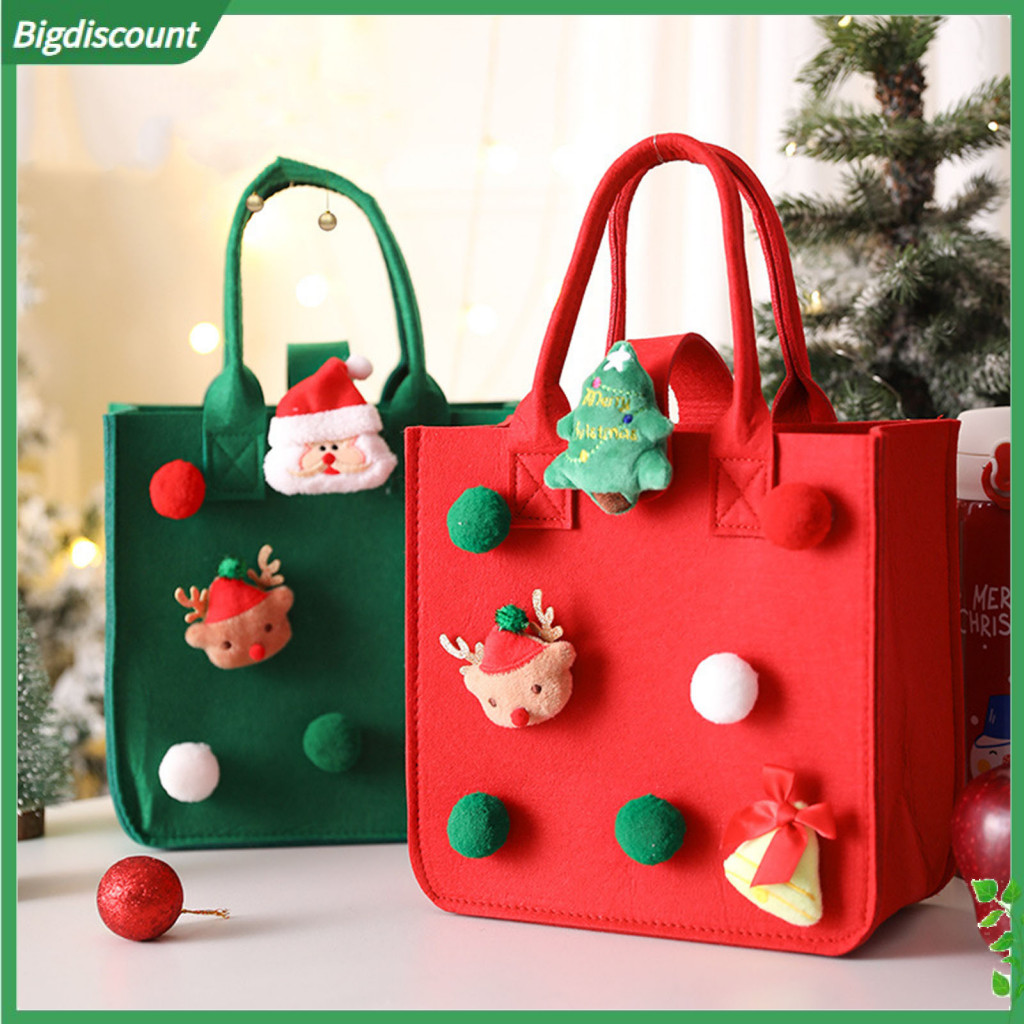 {BIG} Eco-friendly Handbag Large Tote Bag Christmas Santa Claus Felt Handbag Vibrant Color Xmas Tote for Shopping Spacious Sturdy Design