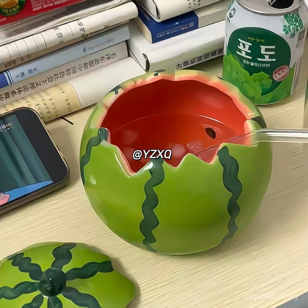Xiaohongshu Same Style Watermelon Cup Watermelon Bowl Female Ceramic Cup Creative Cup Summer Cool Mug Coffee Cup