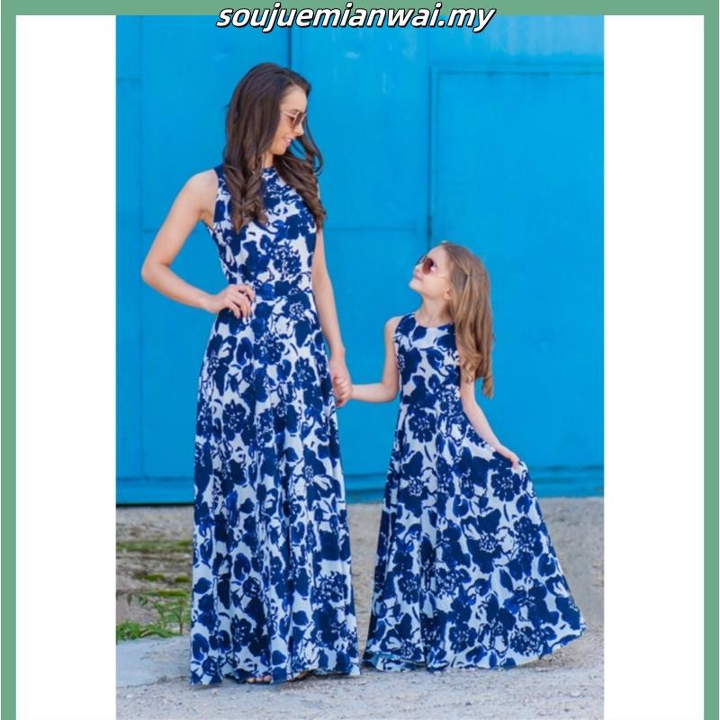 Mommy and Me Matching Maxi Dress Long Floral print Dress Women & Girls Family Set Matching Outfits Floral Print Maxi Dresses Mother-daughter Parent-child Dresses High Waist Big S