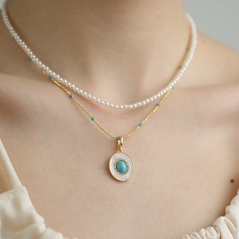 Turquoise pearl necklace New Chinese elegant fashion commuter necklace