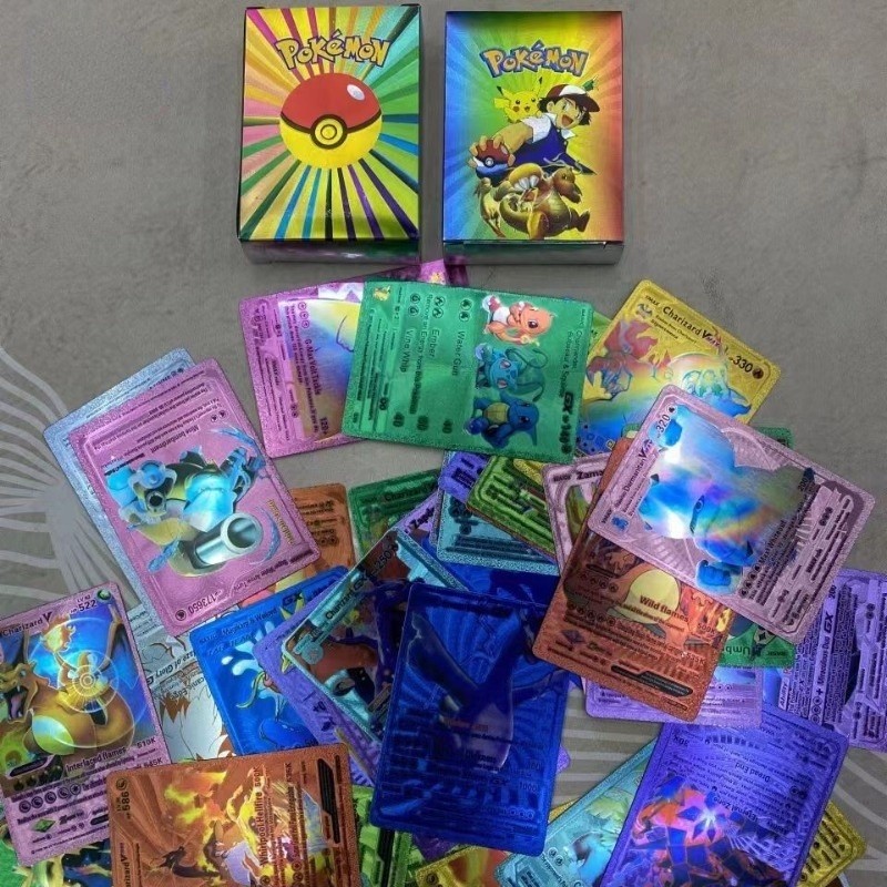 Reliable Essential 55 PCS Pokemon Cards Colorful Metal Gold Vmax GX Energy Card Charizard Pikachu Rare Collection Ba - Image 3