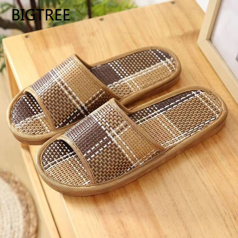 BIGTREE Unisex Rattan Straw Bamboo Woven Comfortable Slippers