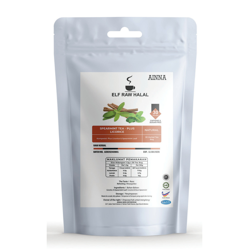 Tempatan - ELIF TEA Spearmint Licorice Tea | Teh Spearmint & Licorice Root | Pure Herbal Tea  | 30 Te Bag