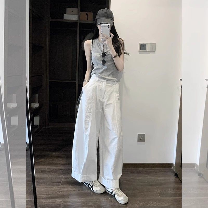 A complete set of ootd outfits lazy style and relaxed Korean#一整套ootd穿搭慵懒风松弛感韩系针织背心阔腿裤子休闲套装女888