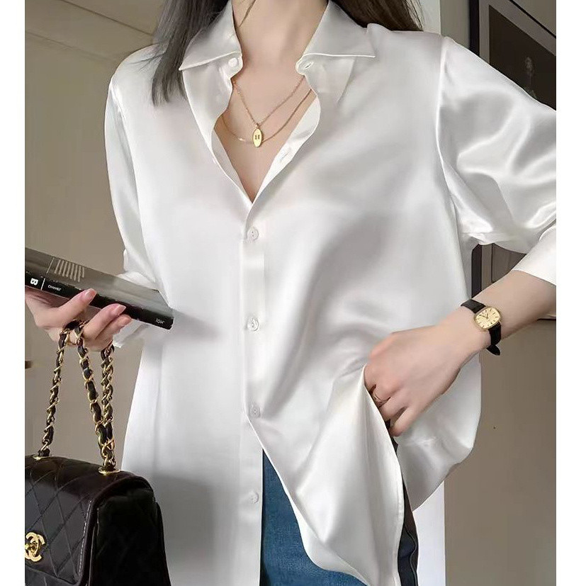 ready stock blouse women korean style Satin coat with long sleeve lapel