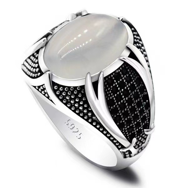 Hot Sale 925 Sterling Silver Islamic Religious Muslim Ring for Men Network Turkish Double Swords Oval CZ Stone Punk Party Wholesale Jewelry