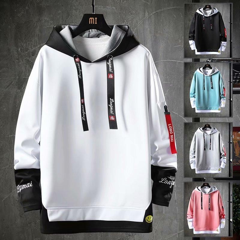 Multi-Color Ready Stock Korean Style melabelkan hoodie pullover untuk lelaki College Style Layered Looking Casual loose Lapel Collar Long Sleeve oversized hoodie mens