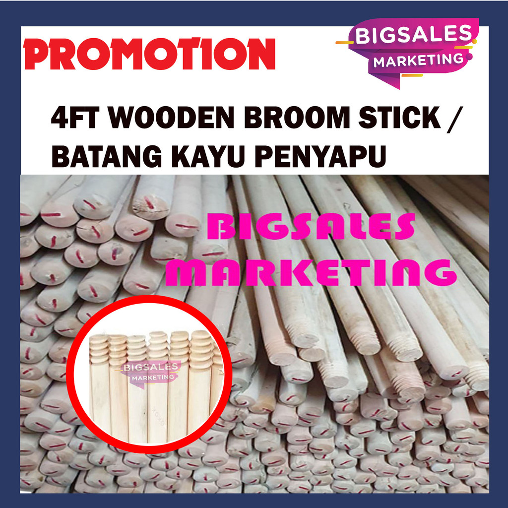 BIGSALES 4ft Wooden Broom Stick / 4 Kaki Kayu Batang Kayu Mop Penyapu