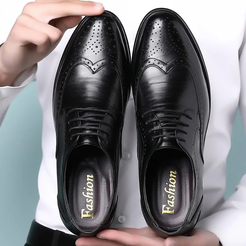 Handcrafted Mens Oxford Shoes Genuine Calfskin Leather Brogue Dress Shoes Classic Business Formal Shoes Man