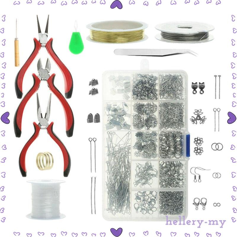 [HelleryMY] 1 Set Jewelry Making Kit Jewelry Findings Starter Kit , Set of 1000, -1