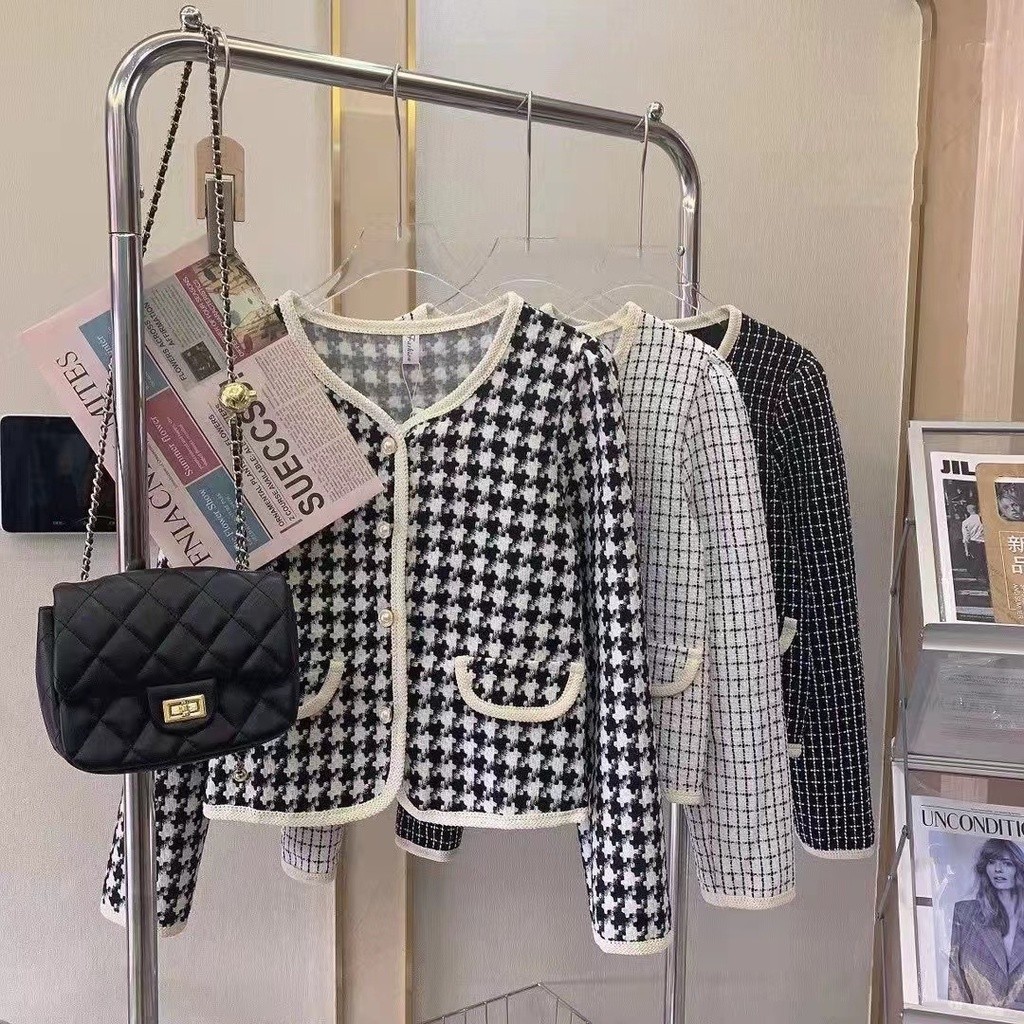 Durable Premium korean women fashion loose retro houndstooth plaid blazer jacket coat Essential - Image 2