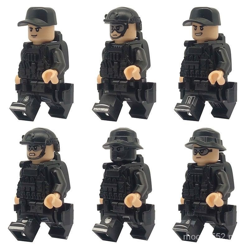 Military Series City Anti-Terrorist SWAT Armed Minifigures Building Blocks with Bulletproof Clothes Backpack Toys