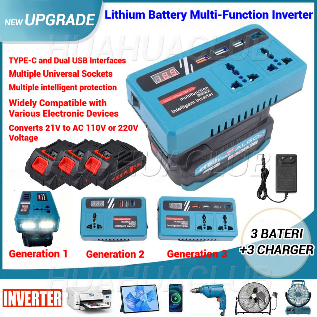 3 BatterySet🔥Portable Power Inverters for 12-24V Battery Inverter 20v-220v Converter with USB,AC Outlet , light & TypeC