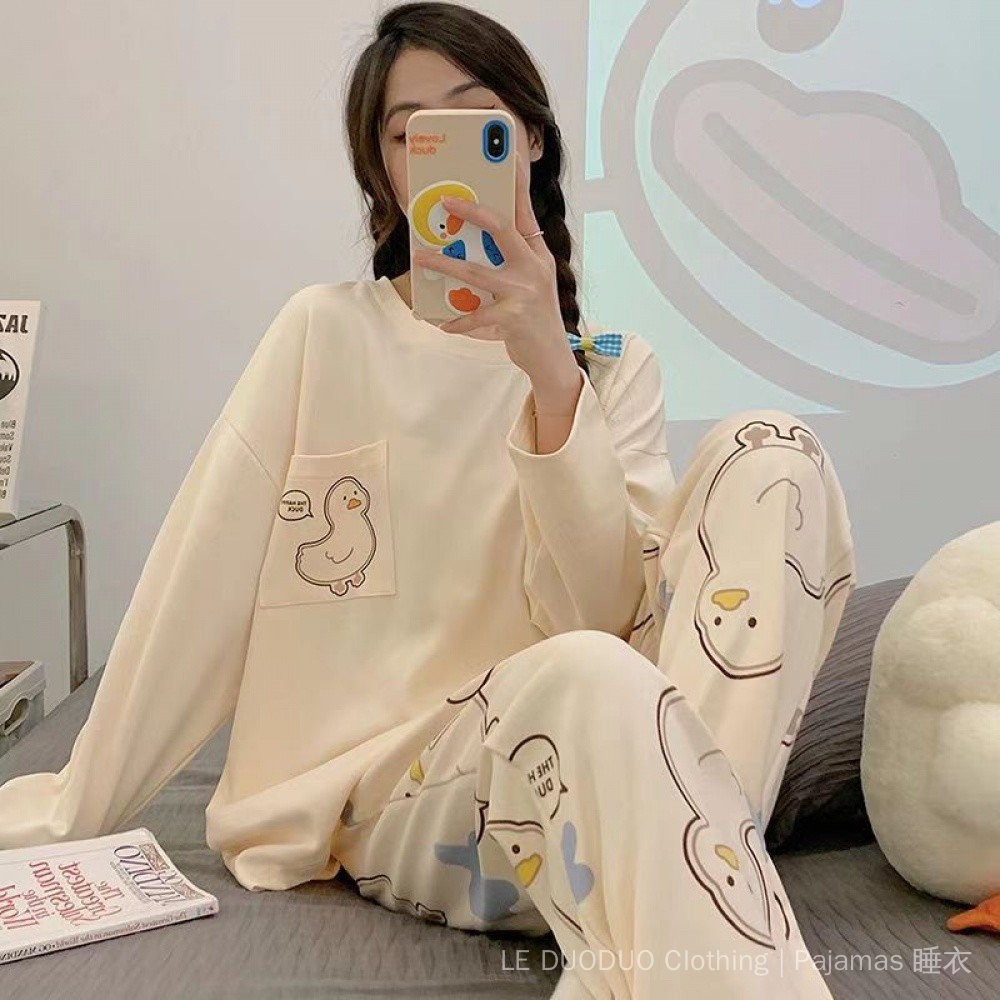 Ready stock Piyama perempuan Pajamas Women baju tidur Summer autumn Long Sleeve + long pants  Girls' sleepwear set  plus Size M-5XL Loose Comfortable Breathable Pajamas Suit homewear
