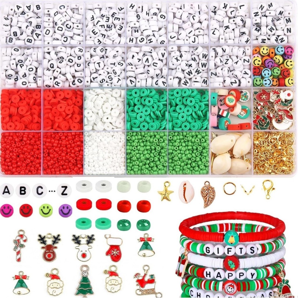 Christmas Bracelet Soft Pottery Beaded Jewelry Bracelet Homemade Bracelet Set Making Kit Letter Beads Clay Crafts DIY Gift