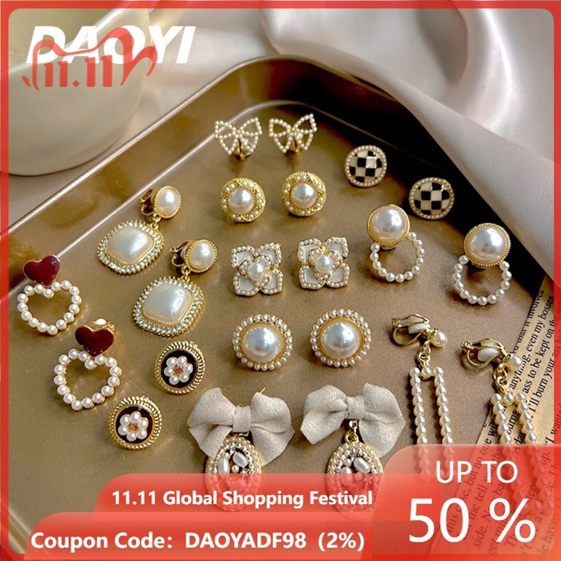 Muslim Pearl Ear Clip Set Korean Luxury Jewelry 925 Silver Earrings Without Piercing Retro Fashion Girl Accessories 2024 New Earrings